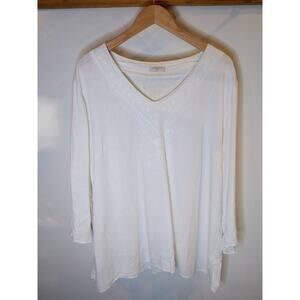 SAINT TROPEZ WEST White Linen Rayon Top Long Sleeve V-Neck Resort Beach XL